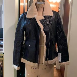 Leather aviator jacket with faux shearling